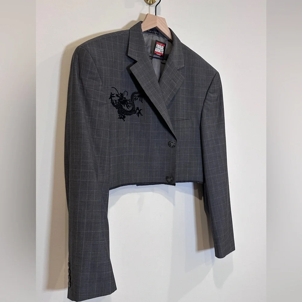 Vintage Trendy Upcycled Cropped Blazer Perfect For the Eco-conscious Fashionista